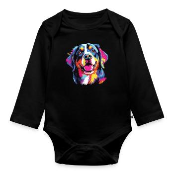 Aquarelle colorée Entlebucher Mountain Dog - Body Bébé bio manches longues - noir - Devant