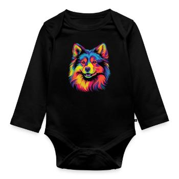 Aquarelle colorée finlandaise de Laponie - Body Bébé bio manches longues - noir - Devant