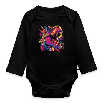 Watercolor Colorful T-rex Colorful Animals - Organic Longsleeve Baby Bodysuit - black - Front