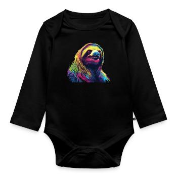 Wasserfarben Farbenfrohes Faultier bunte Tiere - Baby Bio-Langarm-Body - Schwarz - Vorne