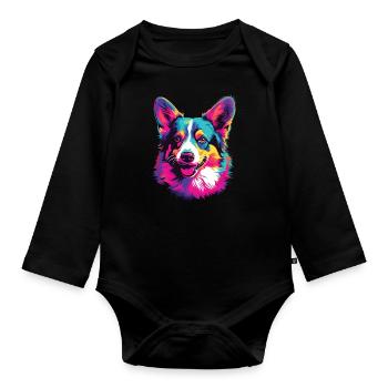 Aquarelle coloré Cardigan Welsh Corgi - Body Bébé bio manches longues - noir - Devant