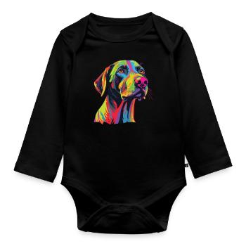 Wasserfarben Farbenfroher Plott Hound - Baby Bio-Langarm-Body - Schwarz - Vorne