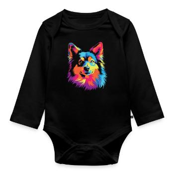 Aquarelle colorée chien islandais - Body Bébé bio manches longues - noir - Devant