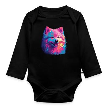 Aquarelle colorée Japon Spitz - Body Bébé bio manches longues - noir - Devant