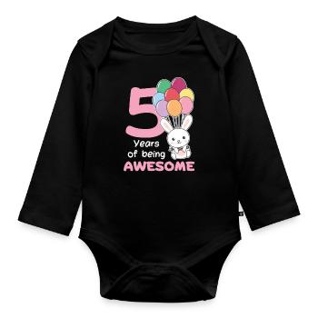 Bunny for 5th birthday children five years old - Organic Longsleeve Baby Bodysuit - black - Front