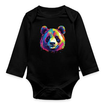 Watercolor Colorful Panda Colorful Animals - Organic Longsleeve Baby Bodysuit - black - Front