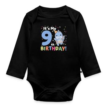 Dino for 9th birthday children nine years old - Organic Longsleeve Baby Bodysuit - black - Front