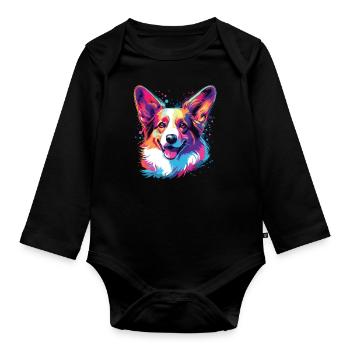 Aquarelle colorée Pembroke Welsh Corgi - Body Bébé bio manches longues - noir - Devant