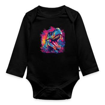 Watercolor Colorful T-rex Colorful Animals - Organic Longsleeve Baby Bodysuit - black - Front