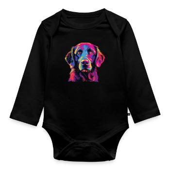 Wasserfarben Farbenfroher Curly Coated Retriever - Baby Bio-Langarm-Body - Schwarz - Vorne