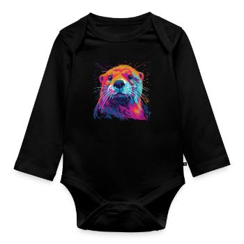 Wasserfarben Farbenfroher Otter bunte Tiere - Baby Bio-Langarm-Body - Schwarz - Vorne