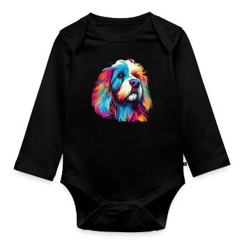 Aquarelle colorée épagneul tibétain - Body Bébé bio manches longues - noir - Devant