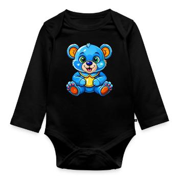 Teddy bleu - Body Bébé bio manches longues - noir - Devant