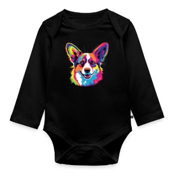 Aquarelle colorée Pembroke Welsh Corgi - Body Bébé bio manches longues - noir - Devant