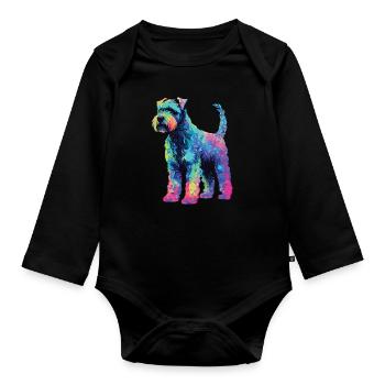 Wasserfarben Farbenfroher Kerry Blue Terrier - Baby Bio-Langarm-Body - Schwarz - Vorne