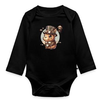 Kawaii Steampunk Capybara Fantasy Capybara Lover - Baby Bio-Langarm-Body - Schwarz - Vorne