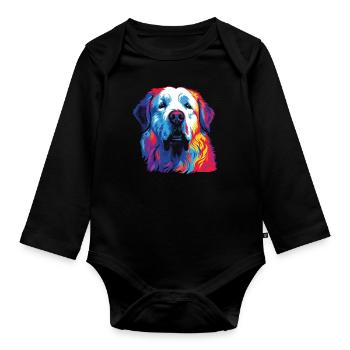 Wasserfarben Farbenfroher Kuvasz - Baby Bio-Langarm-Body - Schwarz - Vorne