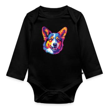 Aquarelle colorée Pembroke Welsh Corgi - Body Bébé bio manches longues - noir - Devant