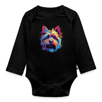 Watercolor Colorful Australian Silky Terrier - Organic Longsleeve Baby Bodysuit - black - Front