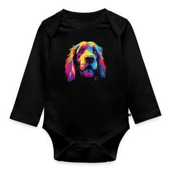 Wasserfarben Farbenfroher Petit Basset Griffon - Baby Bio-Langarm-Body - Schwarz - Vorne