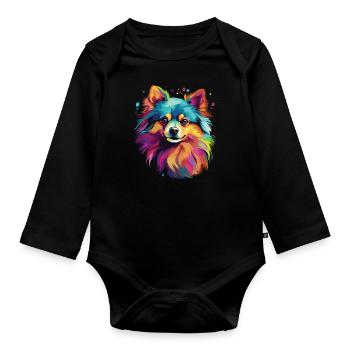 Poméranie colorée aquarelle - Body Bébé bio manches longues - noir - Devant