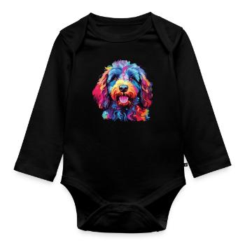 Watercolor Colorful Barbet - Organic Longsleeve Baby Bodysuit - black - Front