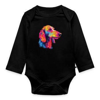 Aquarelle coloré Bedlington Terrier - Body Bébé bio manches longues - noir - Devant