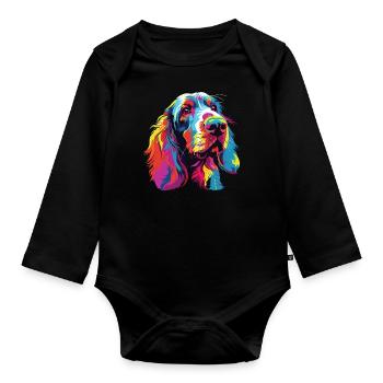 Wasserfarben Farbenfroher Petit Basset Griffon - Baby Bio-Langarm-Body - Schwarz - Vorne