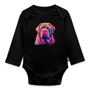 Wasserfarben Farbenfroher Mastino Napoletano - Baby Bio-Langarm-Body - Schwarz - Vorne