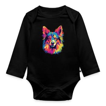 Aquarelle colorée chien islandais - Body Bébé bio manches longues - noir - Devant