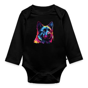 Watercolor Colorful Norwegian Elkhound - Organic Longsleeve Baby Bodysuit - black - Front