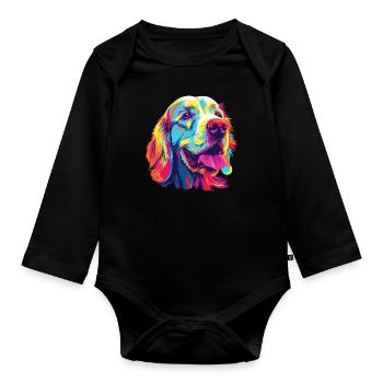 Watercolor Colorful Clumber Spaniel - Organic Longsleeve Baby Bodysuit - black - Front