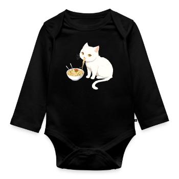 Chat qui mange des ramens #2 - Body Bébé bio manches longues - noir - Devant