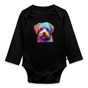 Watercolor Colorful Dandie Dinmont Terrier - Organic Longsleeve Baby Bodysuit - black - Front