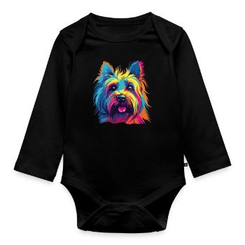 Wasserfarben Farbenfroher Skye Terrier - Baby Bio-Langarm-Body - Schwarz - Vorne