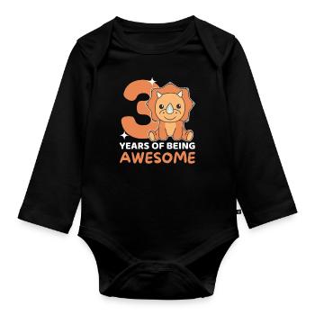 Triceratops for 3rd birthday children three years - Organic Longsleeve Baby Bodysuit - black - Front