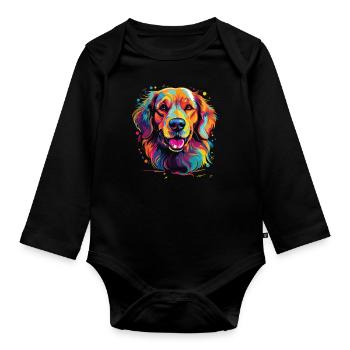 Wasserfarben Farbenfroher Golden Retriever - Baby Bio-Langarm-Body - Schwarz - Vorne