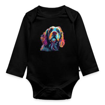 Watercolor Colorful Lion - Organic Longsleeve Baby Bodysuit - black - Front