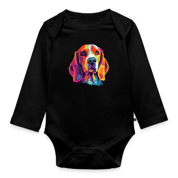Wasserfarben Farbenfroher Beagle Harrier - Baby Bio-Langarm-Body - Schwarz - Vorne