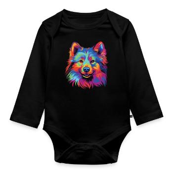Aquarelle colorée finlandaise de Laponie - Body Bébé bio manches longues - noir - Devant