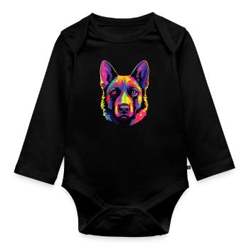 Watercolor Colorful Norwegian Elkhound - Organic Longsleeve Baby Bodysuit - black - Front