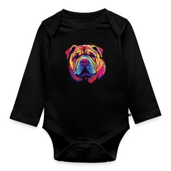 Aquarelle colorée chinoise Shar Pei - Body Bébé bio manches longues - noir - Devant