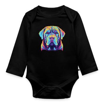Wasserfarben Farbenfroher Mastino Napoletano - Baby Bio-Langarm-Body - Schwarz - Vorne