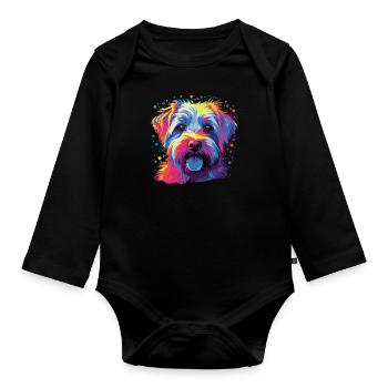 Watercolor Colorful Dandie Dinmont Terrier - Organic Longsleeve Baby Bodysuit - black - Front