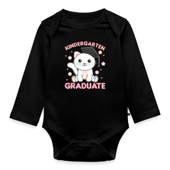Kids Kindergarten graduate Katze Graduation - Baby Bio-Langarm-Body - Schwarz - Vorne