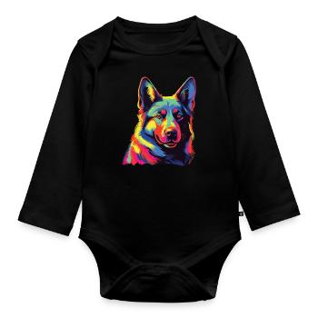 Watercolor Colorful Norwegian Elkhound - Organic Longsleeve Baby Bodysuit - black - Front