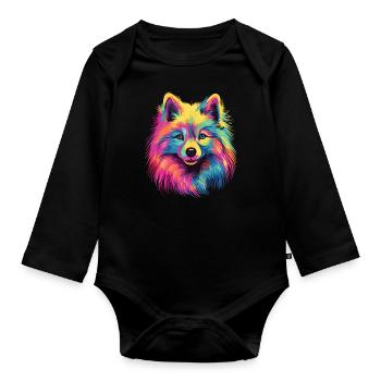 Aquarelle colorée Japon Spitz - Body Bébé bio manches longues - noir - Devant