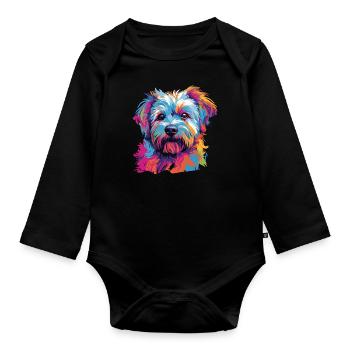 Watercolor Colorful Dandie Dinmont Terrier - Organic Longsleeve Baby Bodysuit - black - Front