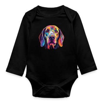 Wasserfarben Farbenfroher English Foxhound - Baby Bio-Langarm-Body - Schwarz - Vorne
