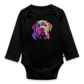Wasserfarben Farbenfroher Mastino Napoletano - Baby Bio-Langarm-Body - Schwarz - Vorne